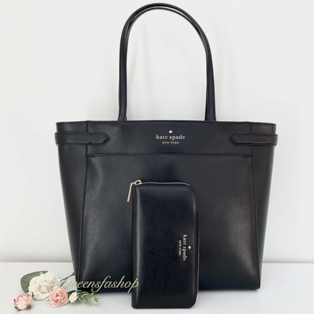 Kate Spade purse & wallet staci laptop tote bag black leather new